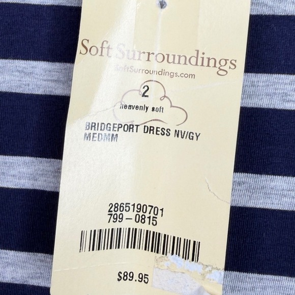New Soft Surroundings Bridgeport Striped Long Sleeve Dress size Medium Blue/Gray - Picture 5 of 9